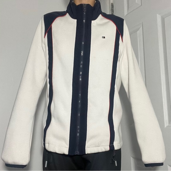 Tommy Hilfiger Jackets & Blazers - Tommy Hilfiger White and Black Performance Jacket with Zip-Up Design